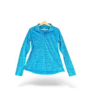 Champion Women Blue Heathered Long Sleeve Quarter Zip Athletic Top Thumbholes